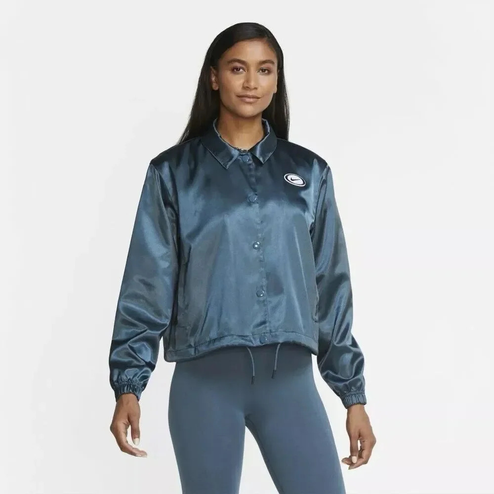 Nike Jacket Womens NSW Sportswear Satin CU5351-058‎ SZ Medium GREEN